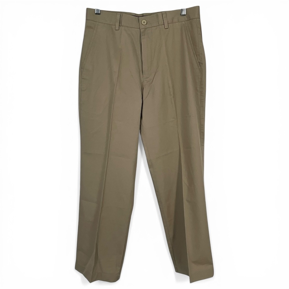 Hugo Boss Mens Tan Khaki Flat Front Straight Leg Trousers Pants Size 31x26